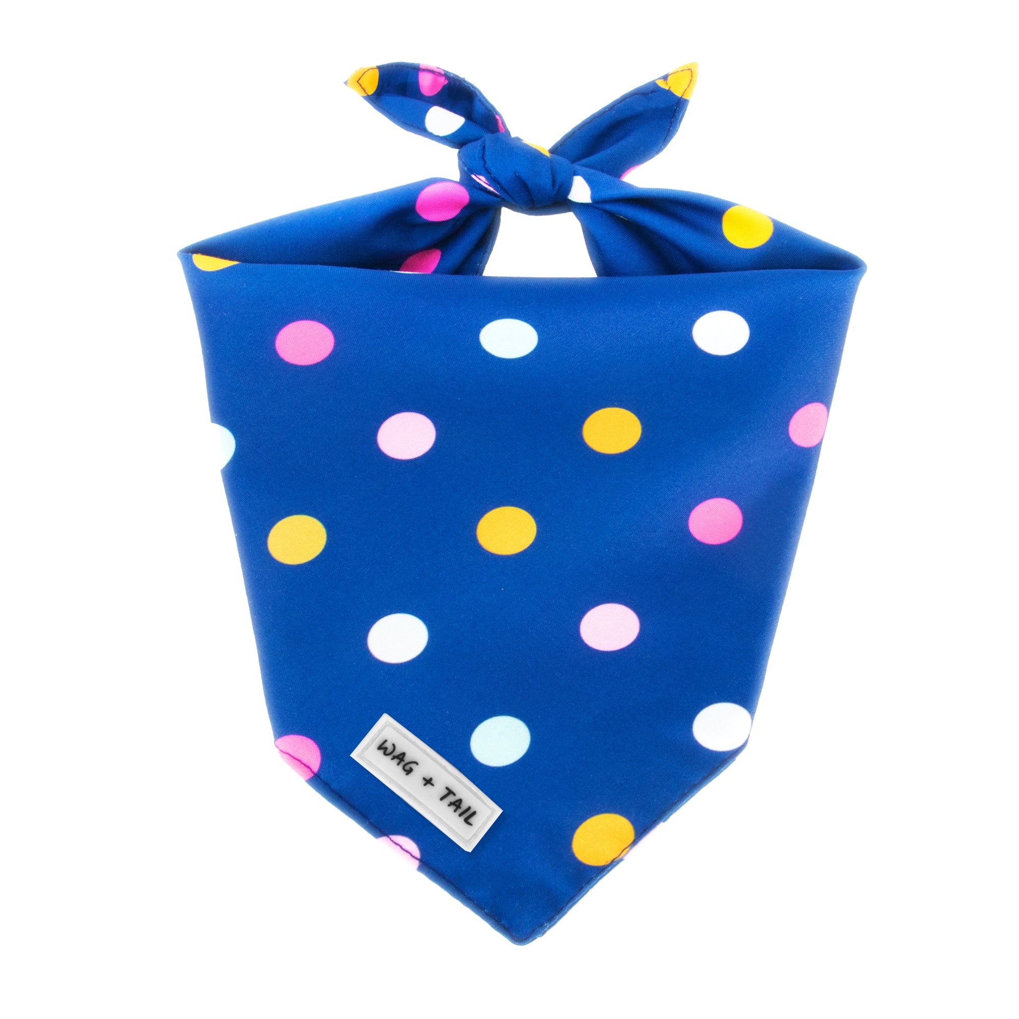 Confetti Cannon reversible dog bandana lifestyle shot showing confetti print bandana on dog