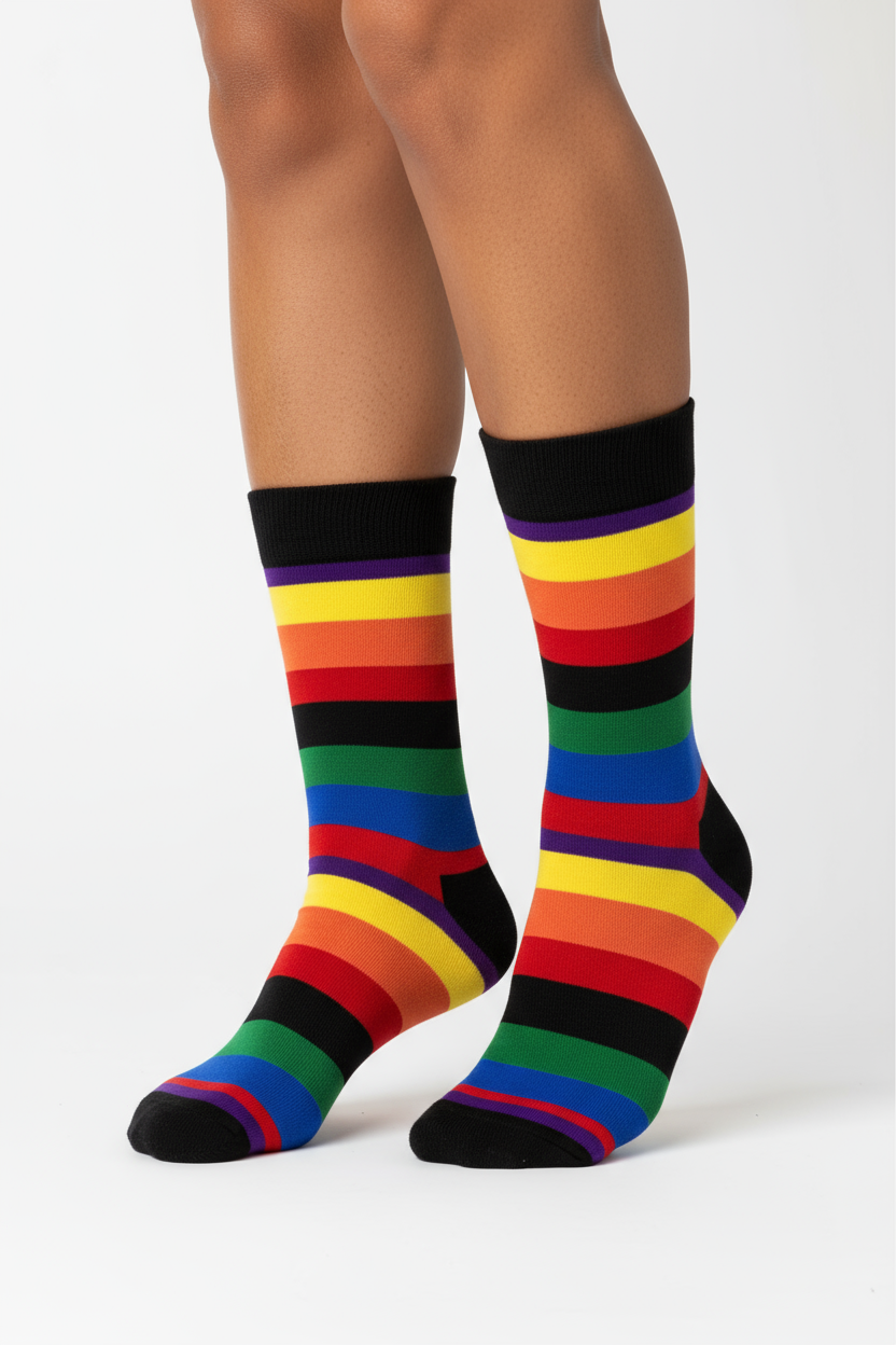 Diverse Charm Midnight crew socks flat lay showing dark-toned multicolor pattern