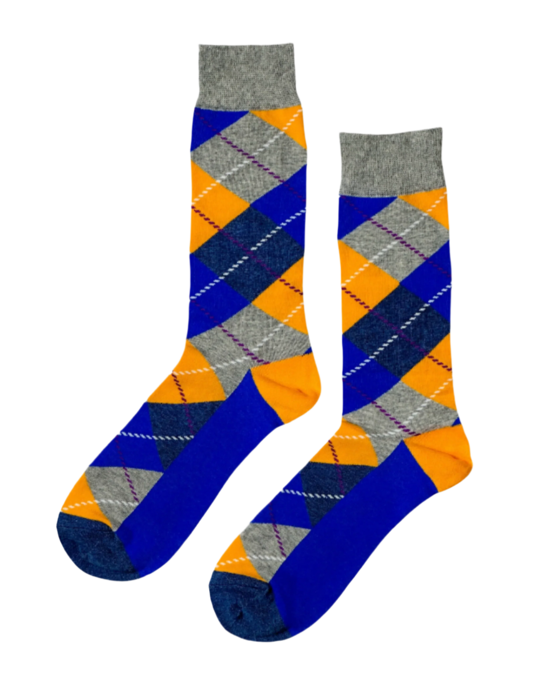 Golden Sky Argyle socks with rich gold and sky blue diamond patterns in classic style