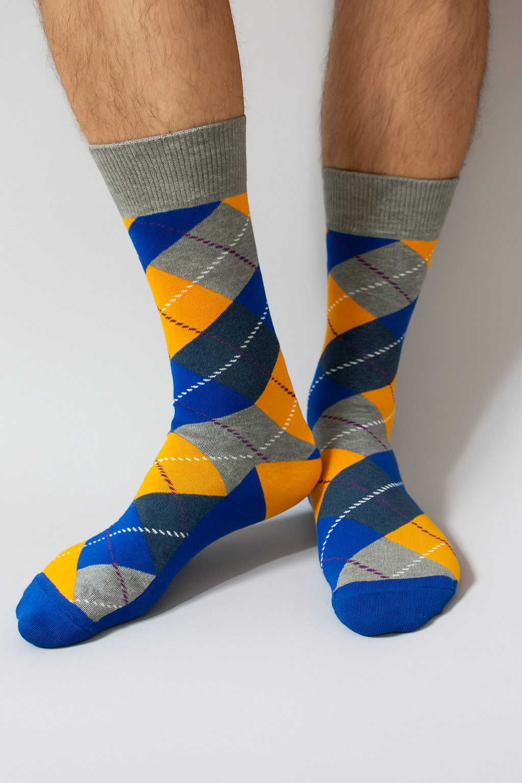 Golden Sky Argyle socks with vibrant color contrast and timeless argyle design