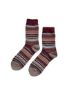 Chestnut Loom wool-blend knit socks featuring warm burgundy and tan striped pattern by ModSoles