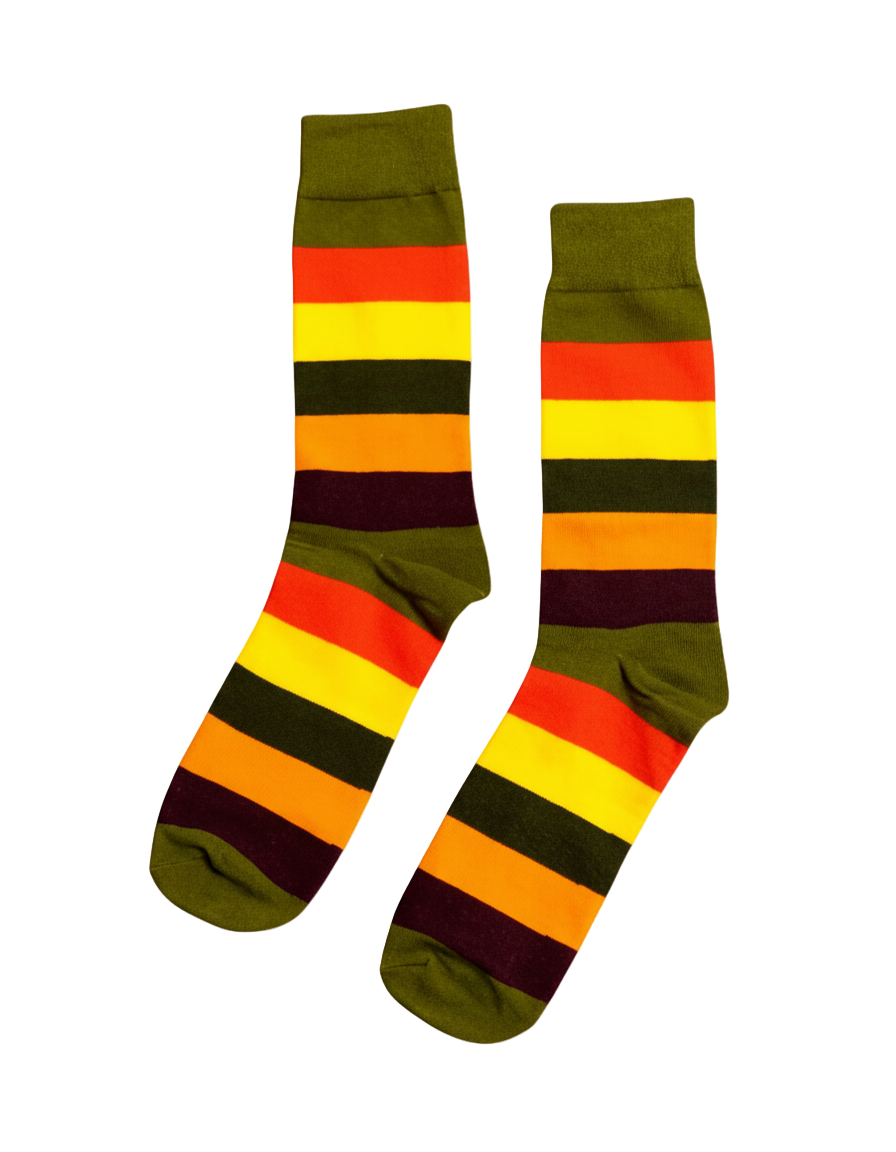 ModSoles Olive Pine Glow striped socks in premium unisex fit