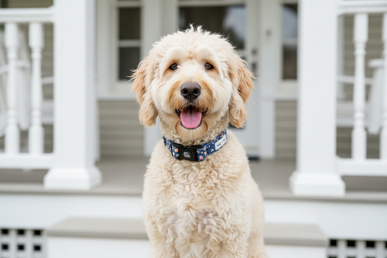 Wag + Tail Pastel Meadows dog collar showing soft floral pattern and secure hardware
