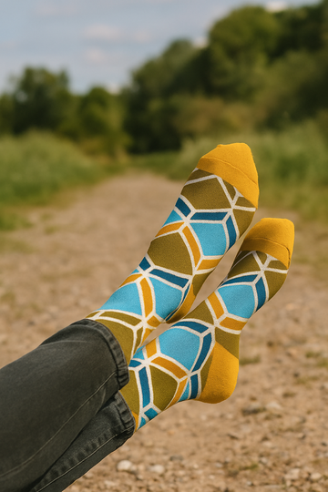 Sandstone Mosaic patterned socks by ModSoles – earthy tones with modern geometric style