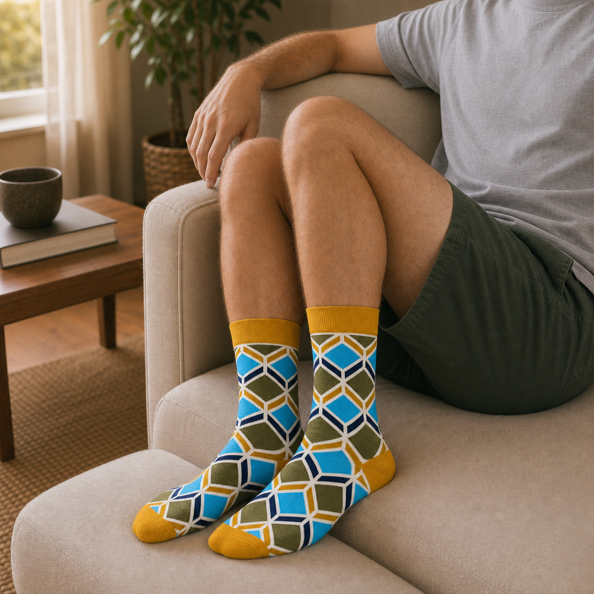 Signature Pack crew socks featuring Amber Pine earthy stripe detail
