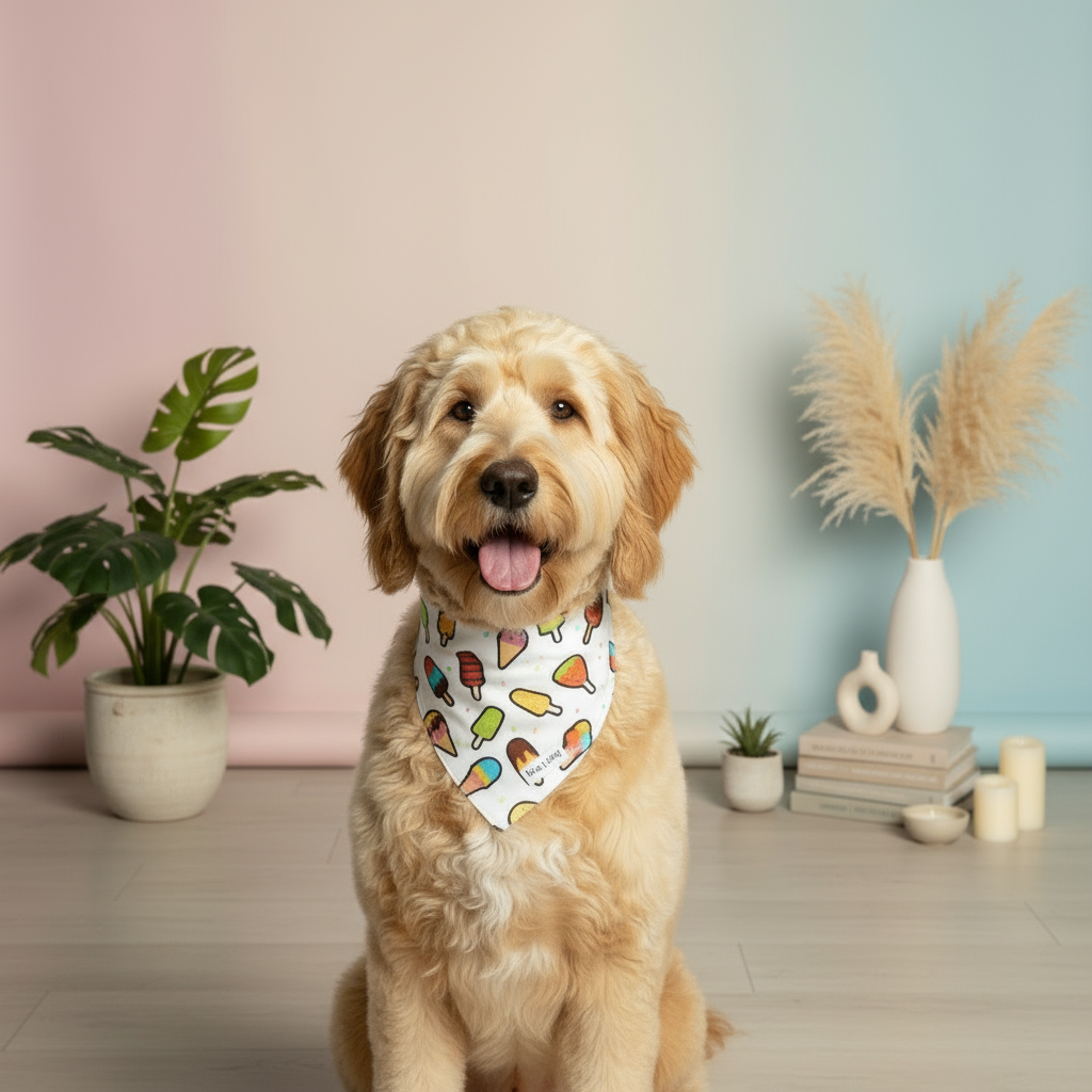 Wag + Tail Sweet Scoops reversible bandana showing ice cream print side flat lay