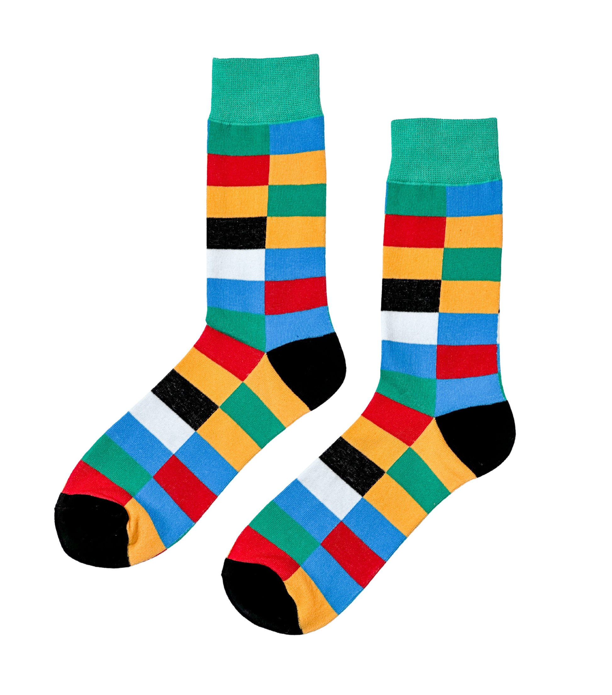 Urban Mosaic socks – multicolor geometric blocks inspired by city street art