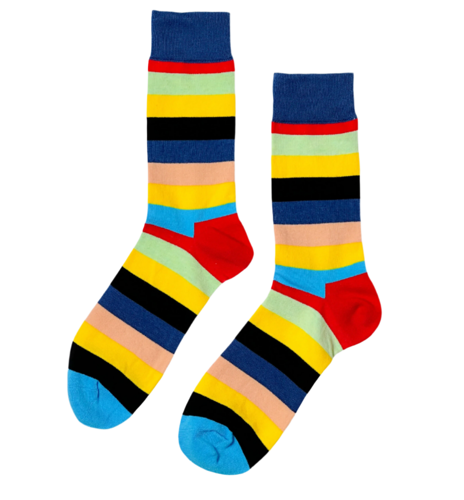 Vibrant Medley fashion socks featuring dynamic contrast stripes and vivid tones