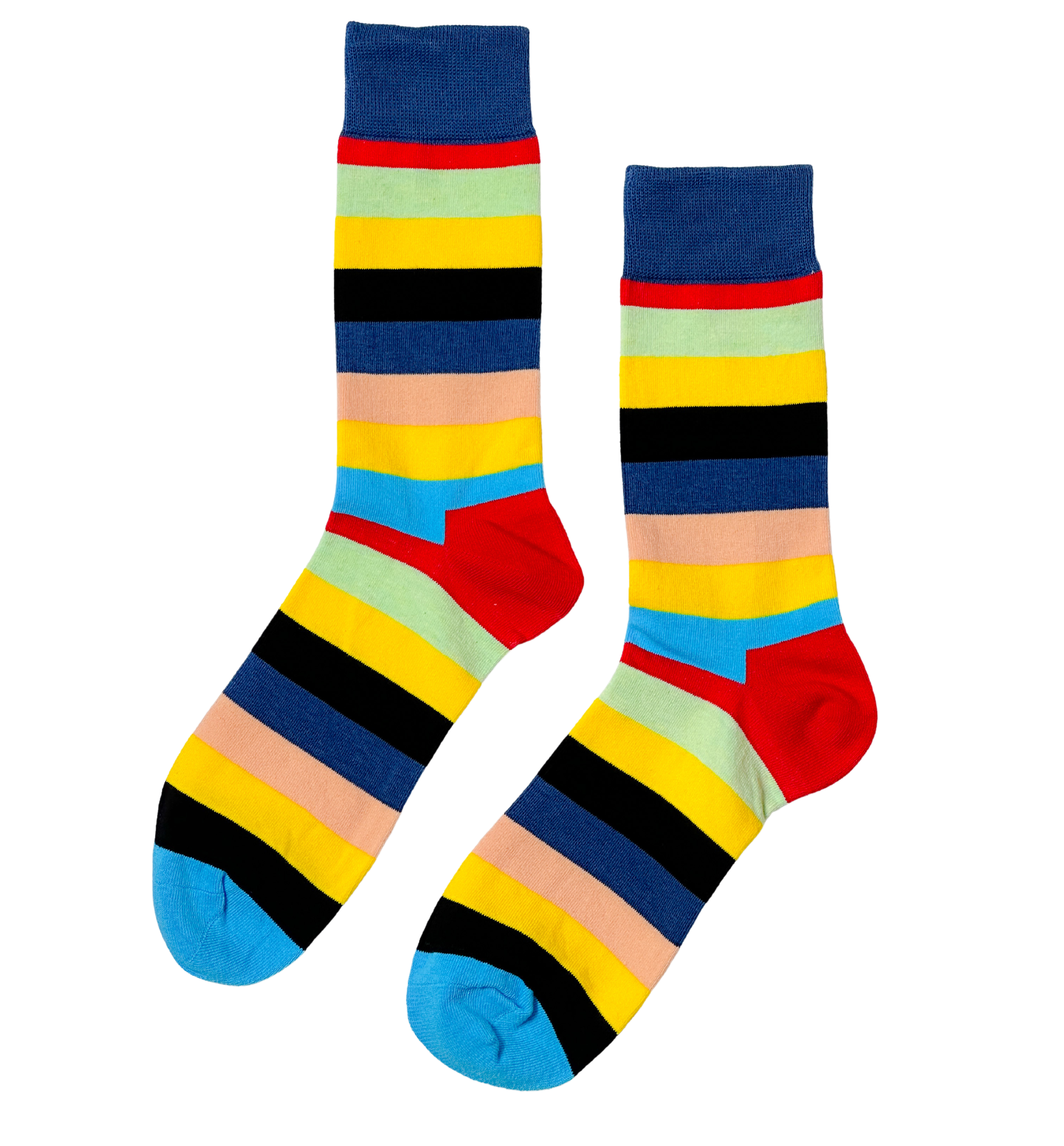 Vibrant Medley fashion socks featuring dynamic contrast stripes and vivid tones