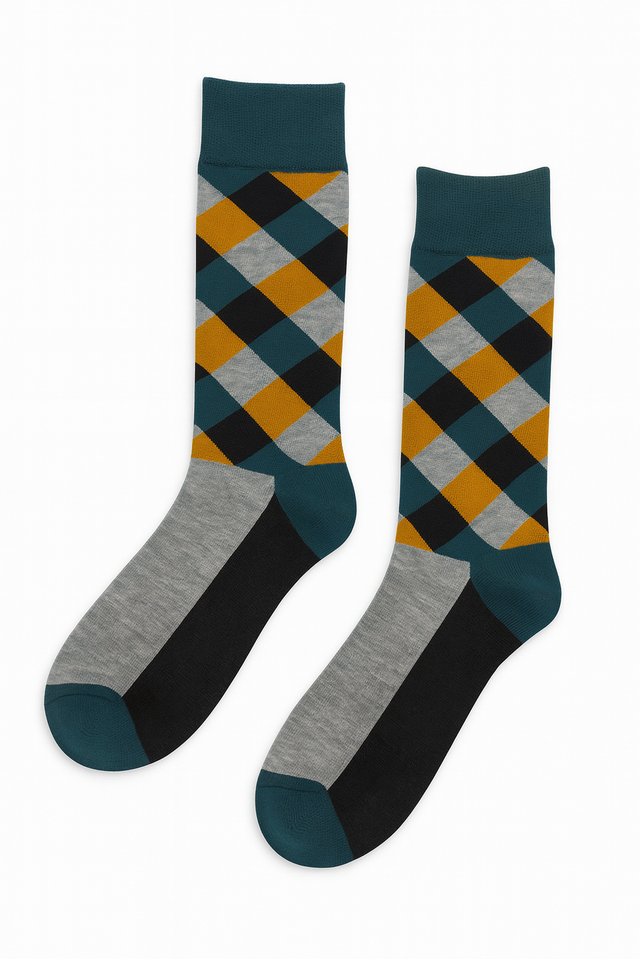Argyle Twist cotton crew socks from ModSoles featuring a playful multicolor argyle design with a bright stylish look