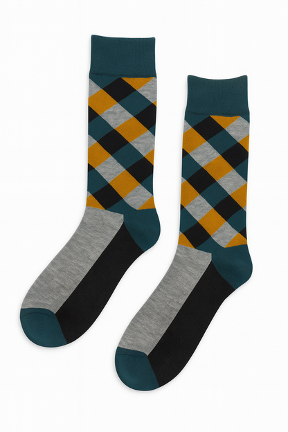 Argyle Twist cotton crew socks from ModSoles featuring a playful multicolor argyle design with a bright stylish look