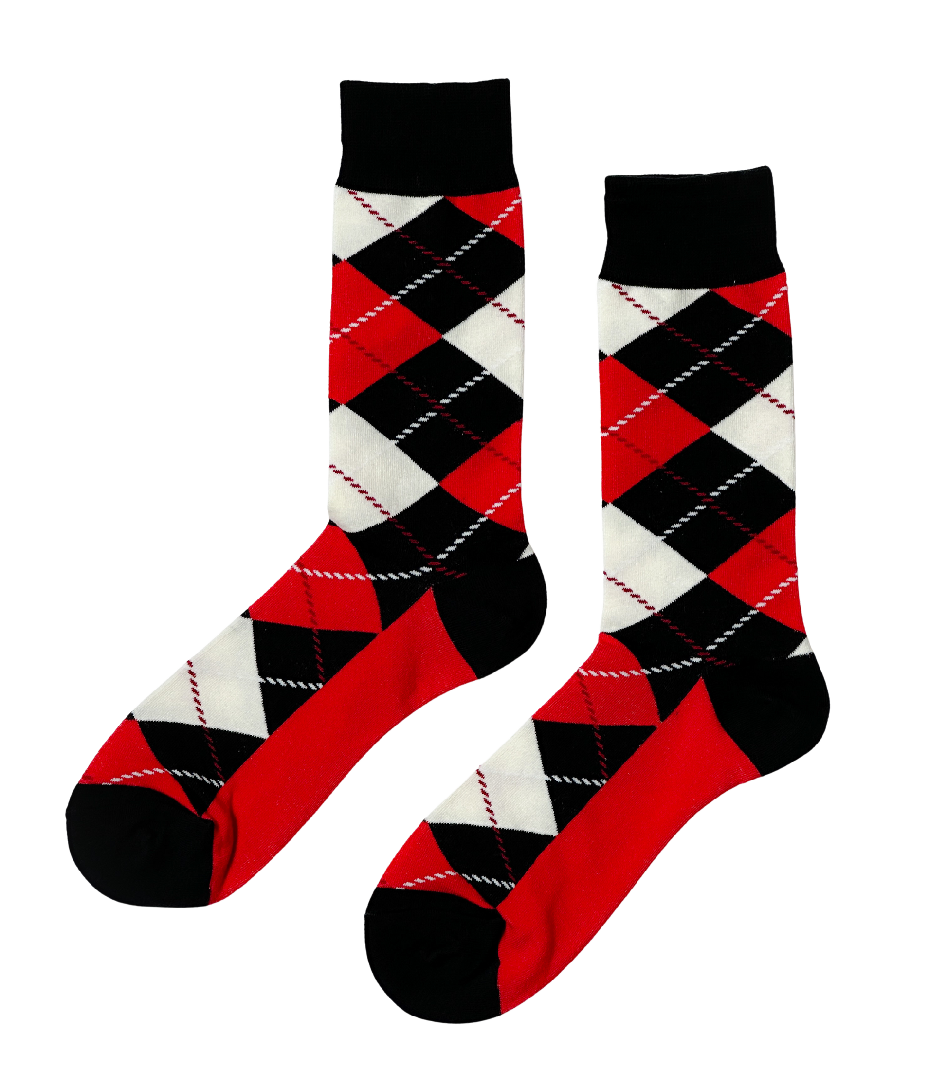 Cherry Snow Argyle socks with unique red and white patterns, perfect for a festive and stylish look, quality socks by ModSoles.