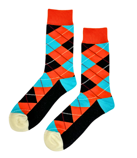 Prestige Flame Argyle socks featuring luxurious red and black patterns, top-quality, stylish socks for any occasion by ModSoles