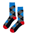 Slate Fusion Argyle socks with a sleek gray and blue pattern, offering a blend of modern style and comfort.