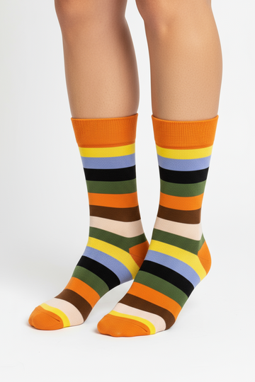 Amber Pine striped crew socks by ModSoles with earthy tones