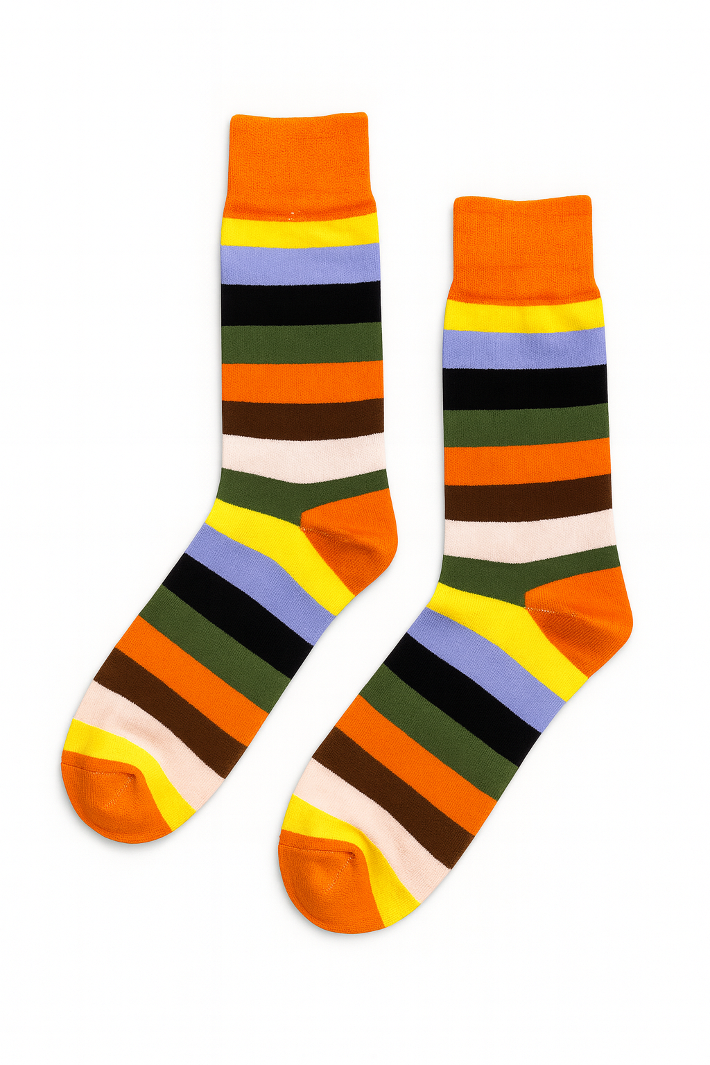 Amber Pine crew socks with warm amber and pine-toned stripes by ModSoles