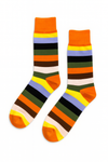 Amber Pine cotton crew socks in warm earthy stripes from ModSoles