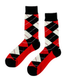Cherry Snow Argyle socks featuring red and white diamond patterns in classic style