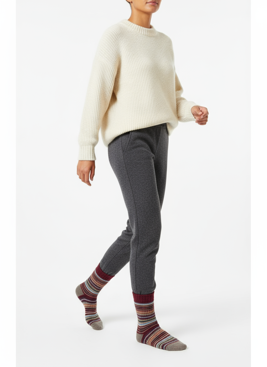 Cozy wool-blend Chestnut Loom socks with autumn-inspired stripes and breathable comfort