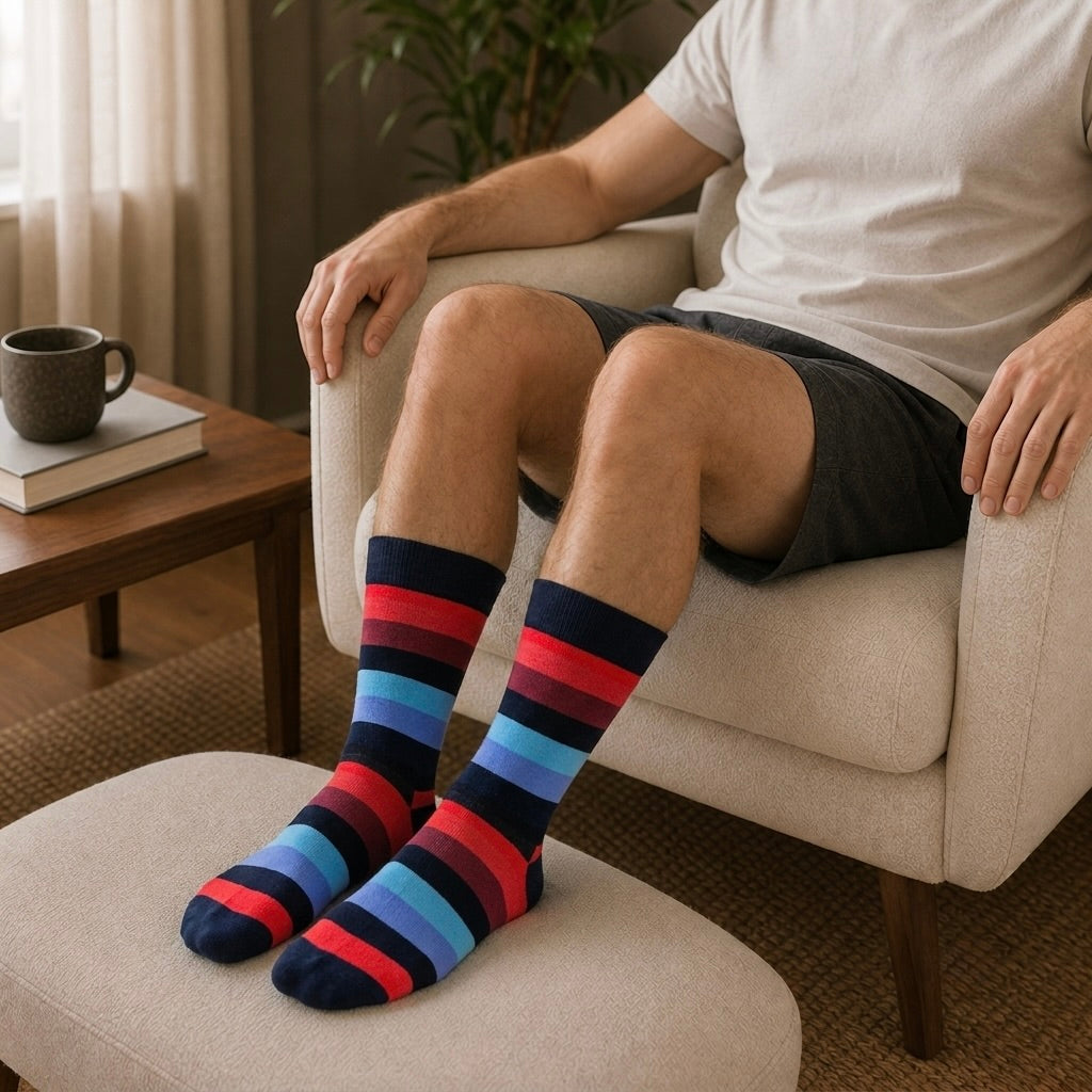 Classic Contrast crew socks, red and navy stripe pattern, from the Momentum Pack