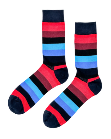 Classic Contrast red and navy blue crew socks with bold horizontal stripes