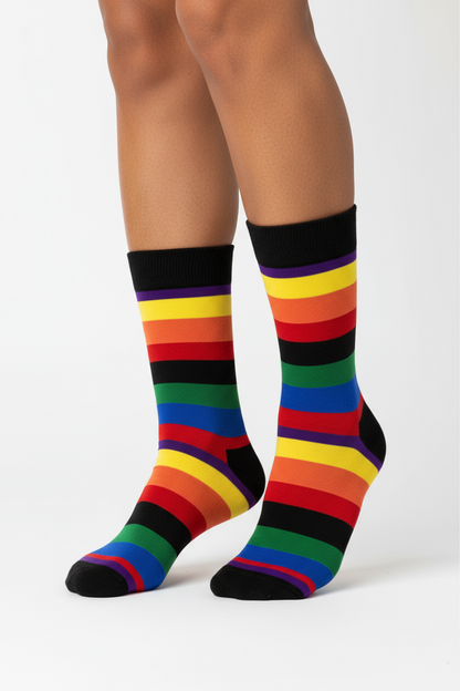 Diverse Charm Midnight crew socks flat lay showing dark-toned multicolor pattern