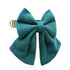 Emerald Luxe Bow Tie Dog Collar close-up showing cotton-linen bow construction and color