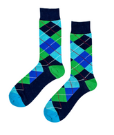 Emerald Ocean Argyle crew socks with vibrant emerald and oceanic tones