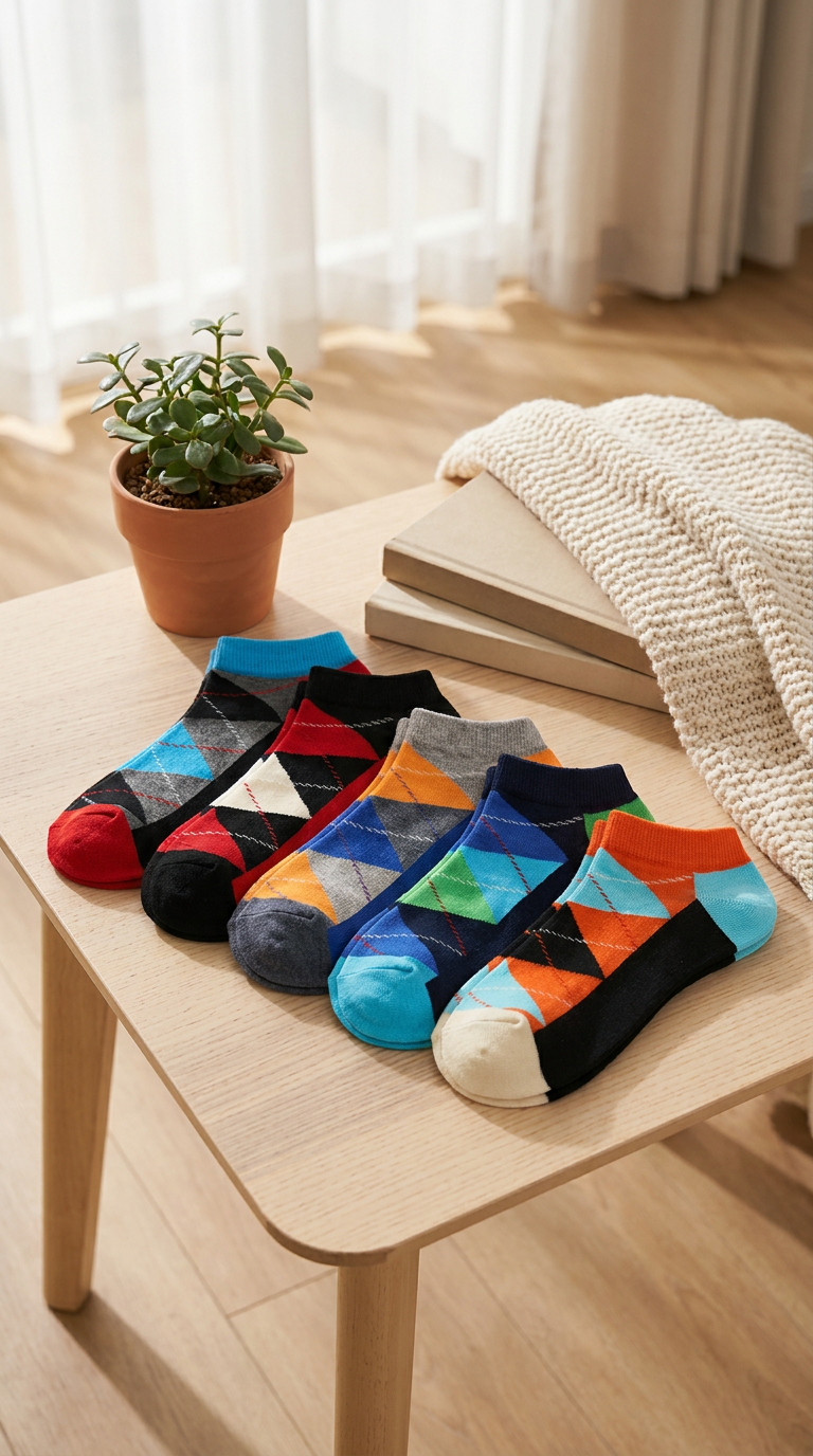 Everyday Pack argyle socks close-up showing low-cut ankle construction
