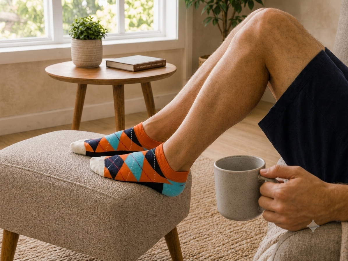 Everyday Pack argyle socks styled view highlighting the low-cut fit