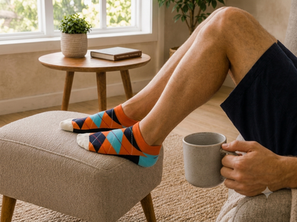 Everyday Pack argyle socks styled view highlighting the low-cut fit