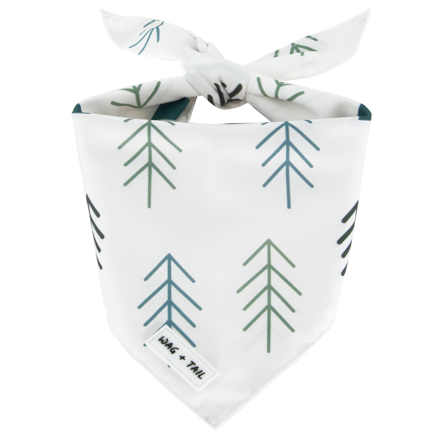 Frosted Pines dog bandana lifestyle shot showing pine print reversible bandana on dog