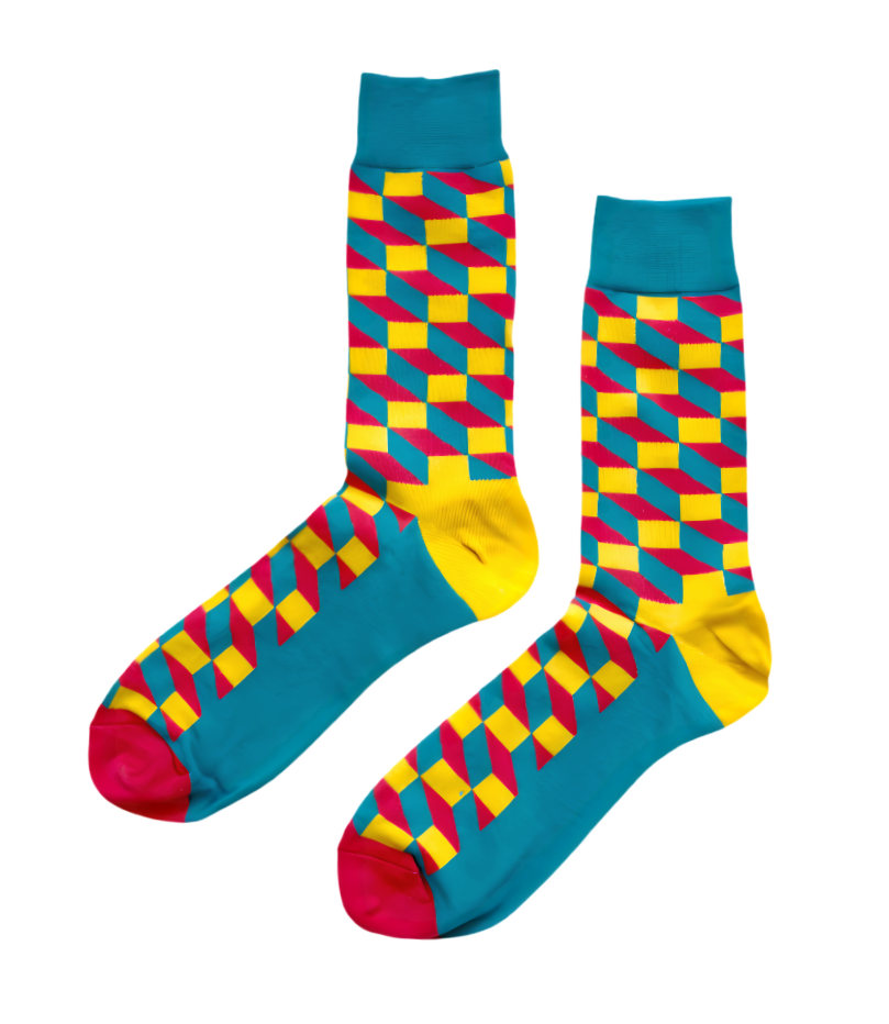 Funky Citrus socks with zesty orange, yellow, and lime green patterns in a playful design