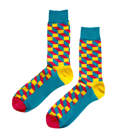Funky Citrus socks close-up showing citrus-toned orange, yellow, and lime green knit pattern