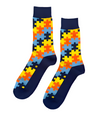 Funky Sunset Puzzle cotton crew socks from ModSoles featuring a bold sunset-style puzzle pattern for fun standout outfits