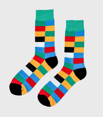 GeoMosaic Urban Mosaic socks – vibrant city-inspired mosaic in primary colors