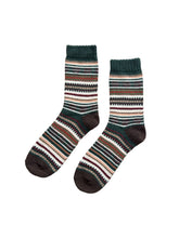 Cozy knit Pine Loom socks featuring earthy green tones and timeless textured design