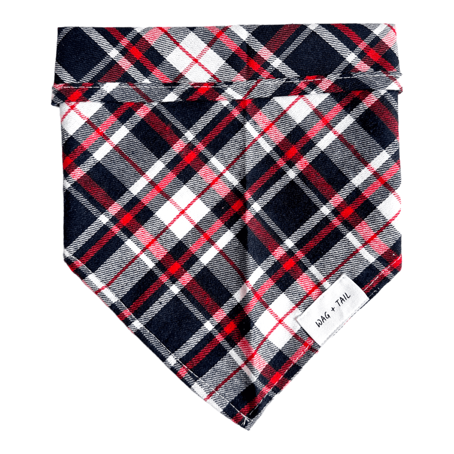 Holiday Highlight Plaid reversible dog bandana flat lay showing festive plaid pattern