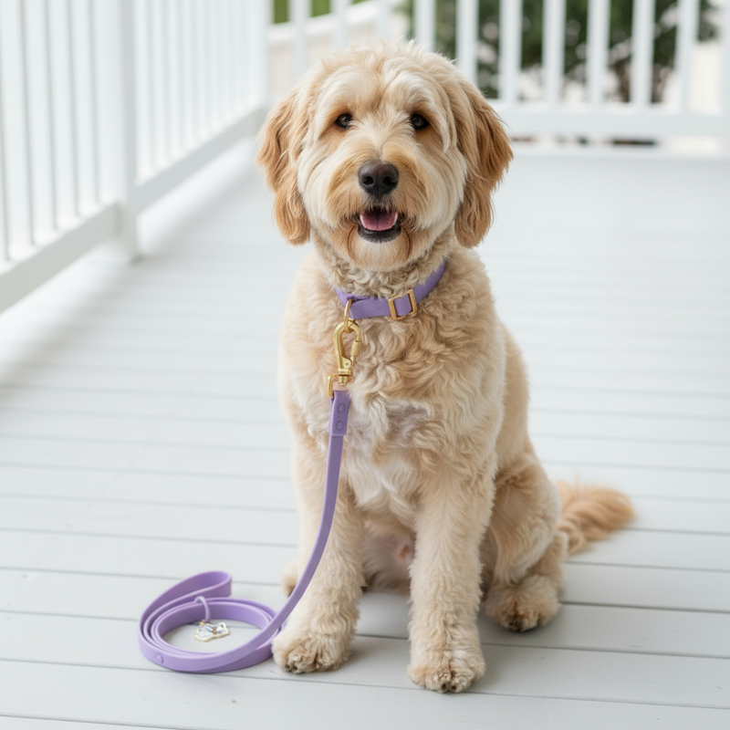 Wag + Tail Lavender Waterproof PVC dog leash product shot on white background