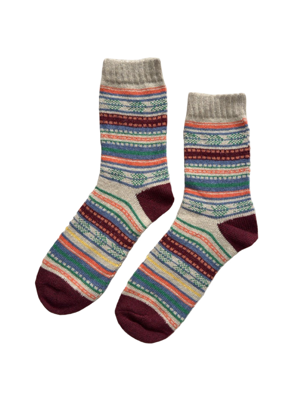 Maple Loom socks close-up showing textured wool-blend knit construction in earth tones