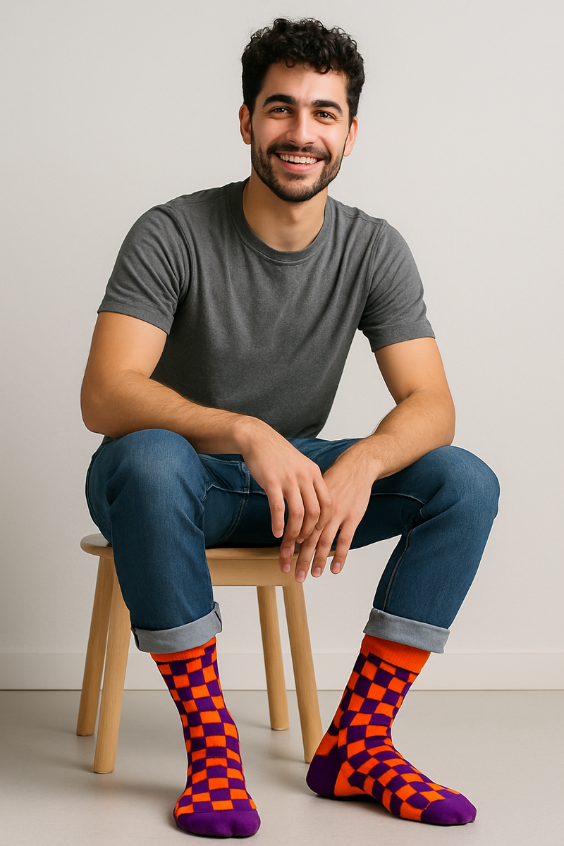 ModSoles Funky Burst socks with bold geometric pattern in vibrant colors, styled for standout comfort