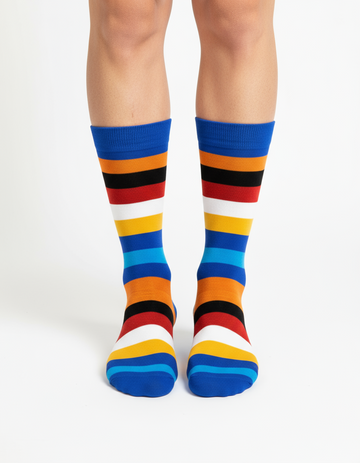 Ocean Burst blue striped crew socks by ModSoles with ocean tones