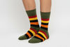 Olive Pine earthy striped crew socks by ModSoles featuring rich olive and pine tones for a warm natural look