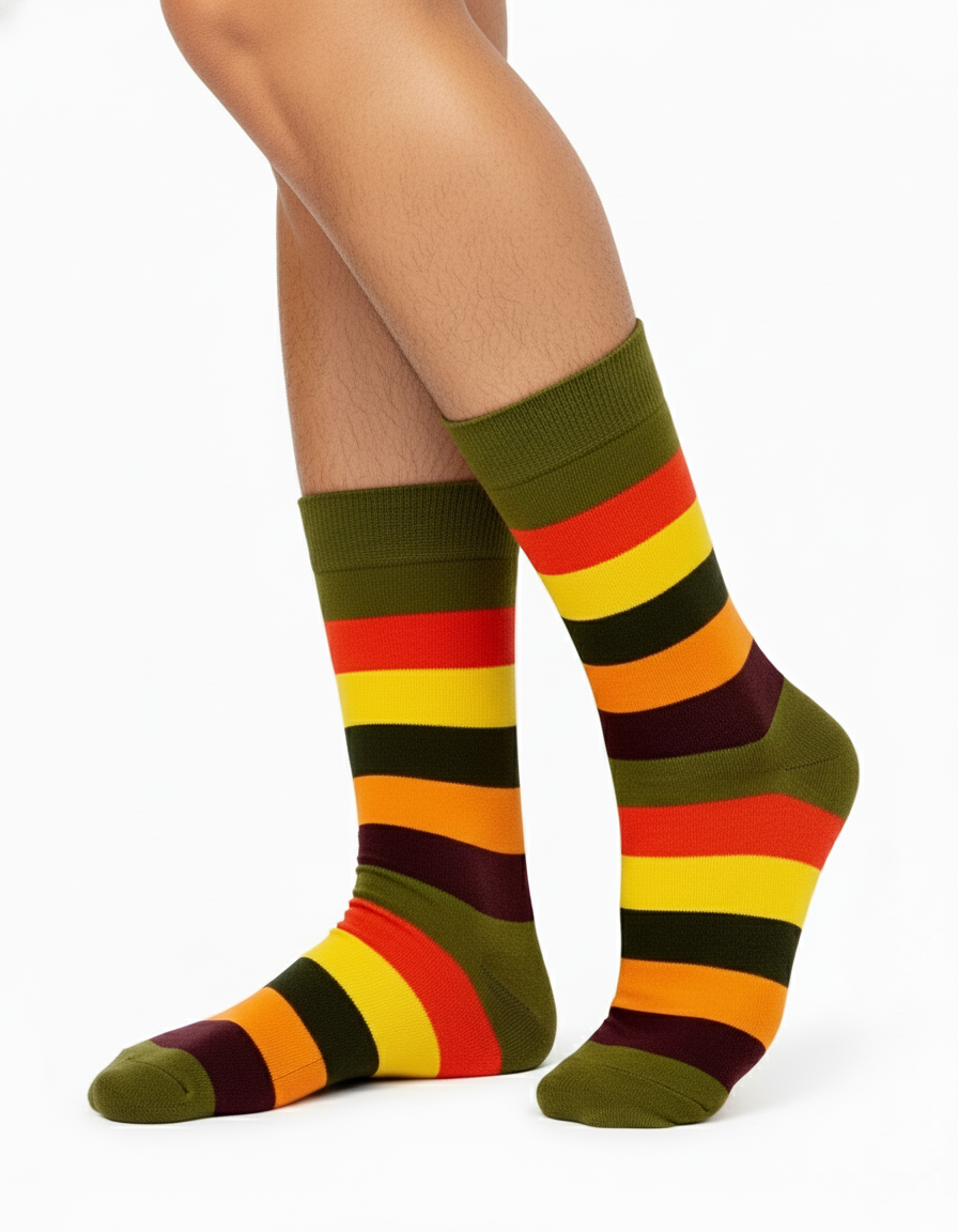 Colorful Olive Pine Breeze socks with multicolor stripes for men and women - Unisex Socks 