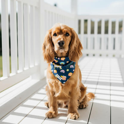 Wag + Tail Pastel Meadows reversible bandana showing soft pastel floral print side