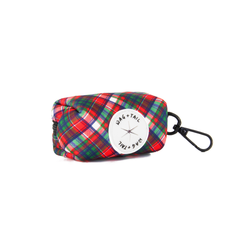 Wag + Tail Pawsitively Festive waste bag holder clip-on showing festive pattern design