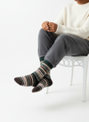 Pine Loom wool-blend knit socks with forest green and brown stripe pattern by ModSoles