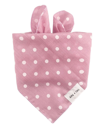 Pink Bubble dog scarf lifestyle shot showing pink bubble print scarf tied on dog
