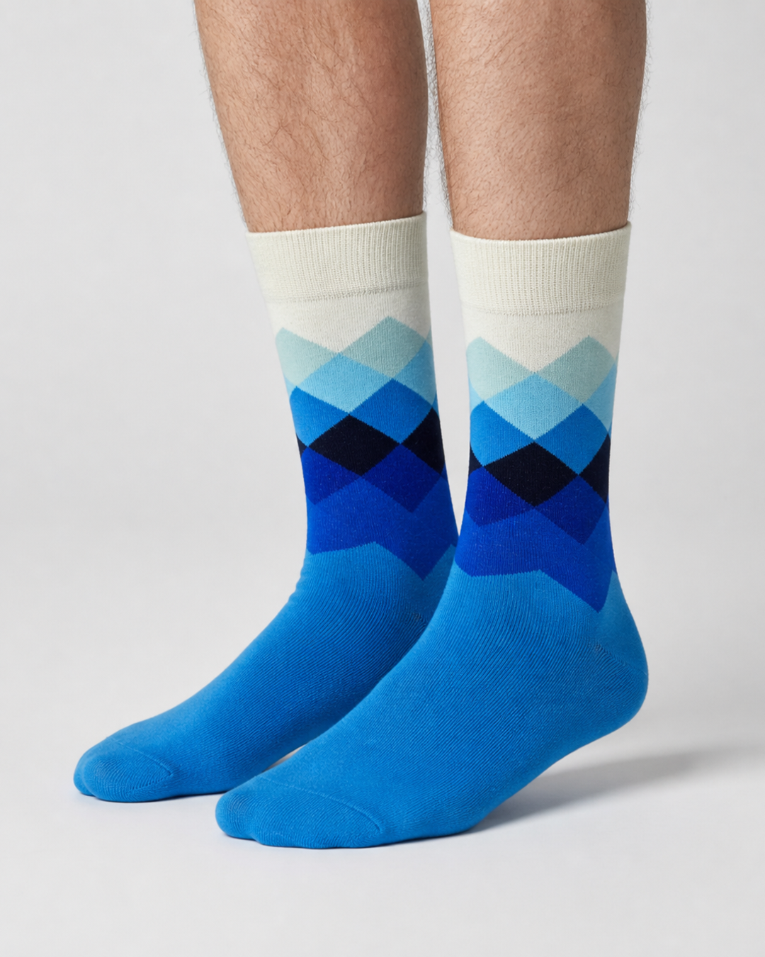 Prestige Azure ocean blue solid crew socks, deep blue tone with knit texture