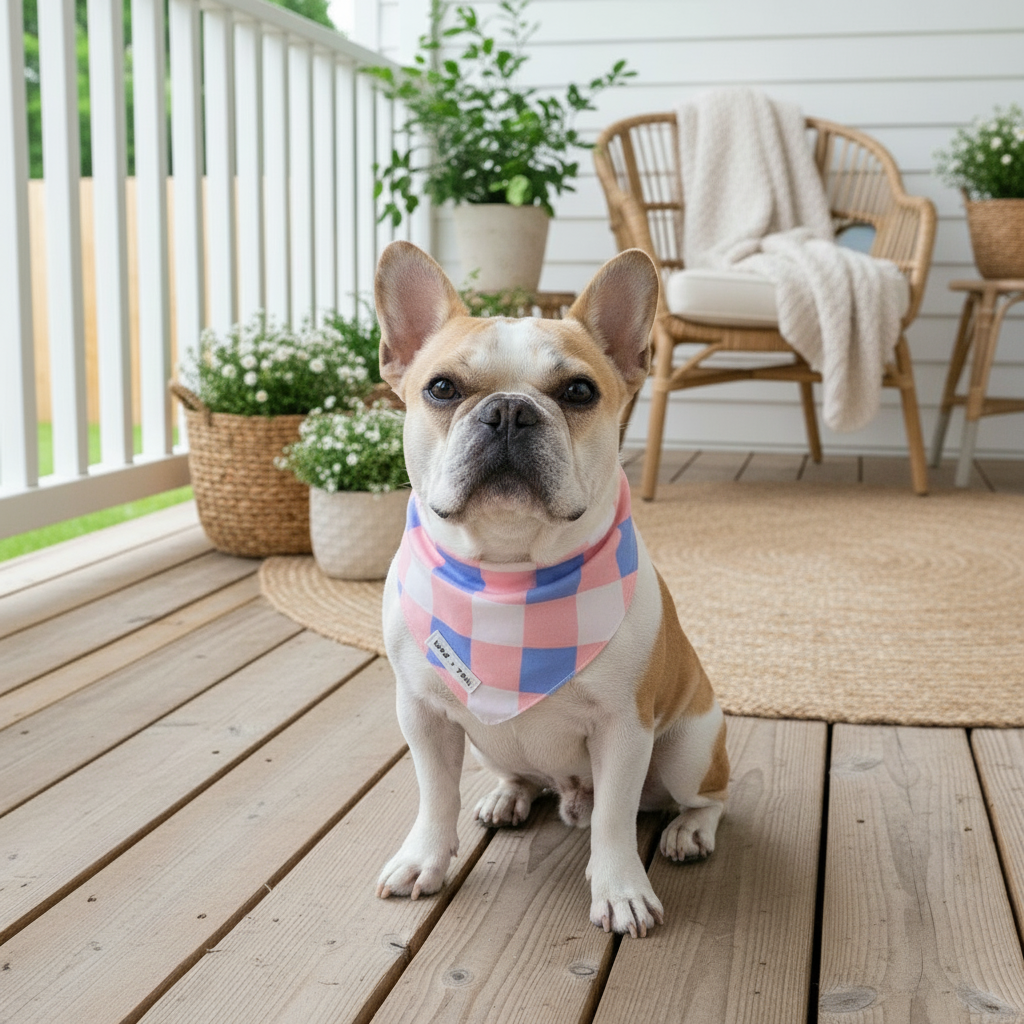 Wag + Tail Pretty in Plaid reversible bandana showing plaid print side flat lay